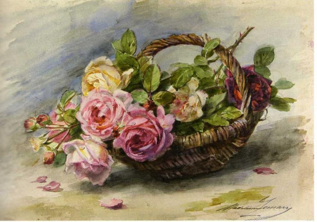 Lemaire_ Bouquet de roses Quelques aquarellistes français disparus au 20ème siècle – Partie 3 Louis Hestaux – Charles-Edmond Kayser – Jean Lejour – Madeleine Lemaire – René Leverd – Luigi Loir