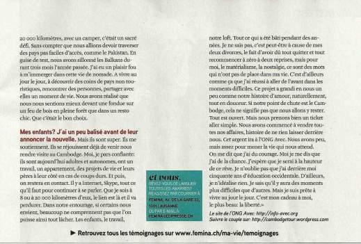 Témoignage 2 FEMINA Cambodgetour On parle de nous dans la presse