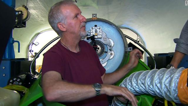 Filmmaker James Cameron appears inside his single-pilot submersible, the Deepsea Challenger.