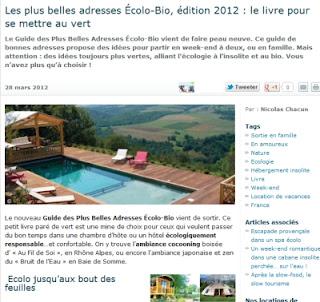 Livre : les plus belles adresses Écolo-Bio, édition 2012 Livre : les plus belles adresses Écolo-Bio, édition 2012