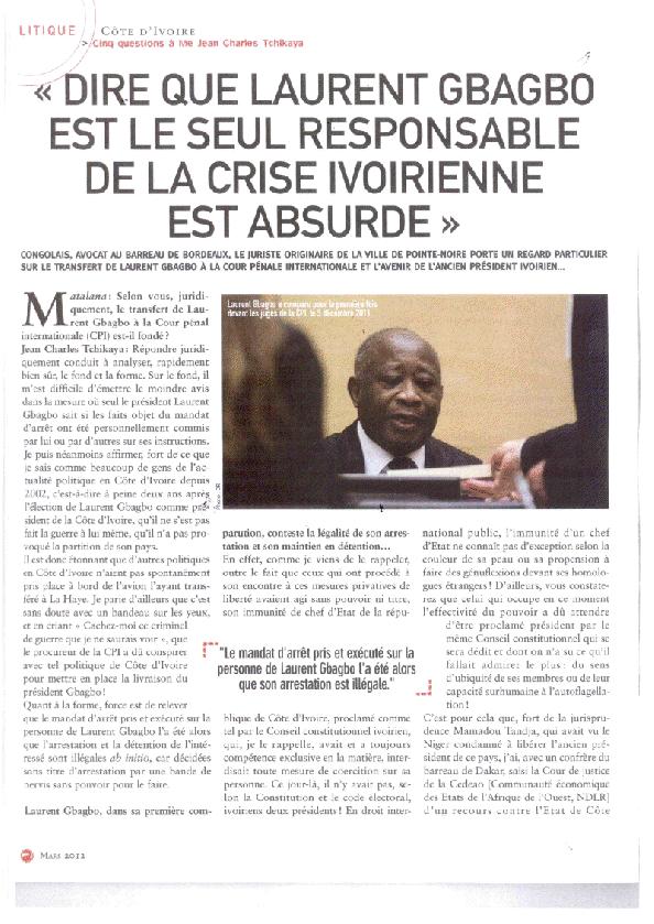 Me Tchikaya : “Laurent Gbagbo, seul responsable de la crise ivoirienne ? Absurde”.