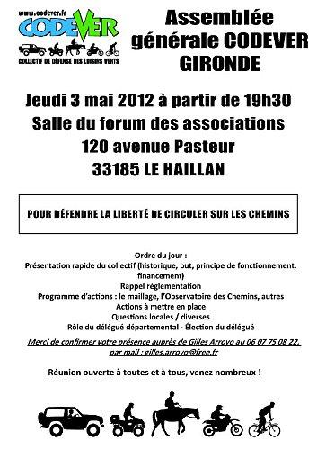 AG Codever Gironde jeudi 3 mai affiche Codever AG gironde 03-05-12