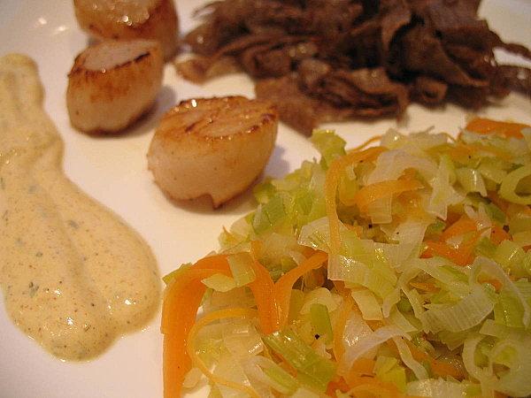 ST JACQUES, FONDUE DE LEGUMES, TAGLIATELLES DE BLE NOIR 140412 st jacques fondue de légumes et tagliatell-copie-2