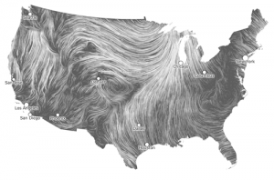 Représentation des vents dominants sur le sol américain