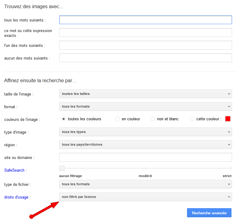 Formulaire de recherche avancée de Google Images Blog : où trouver des images libres de droits et/ou gratuites ?
