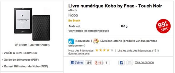 Le Kobo by FNAC passe à 99,90€ et vient gêner l’arrivée du Kindle Touch