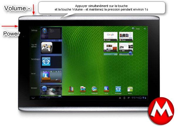Acer Iconia A500 : Faire des captures d’écran sans aucune application