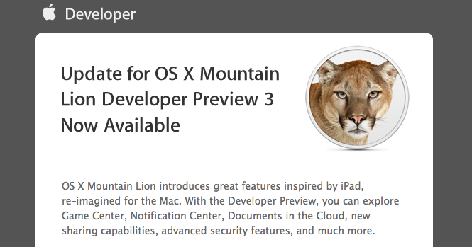 OS X Mountain Lion DP3, OS X Lion 10.7.4 et Xcode 4.4 mis à jour