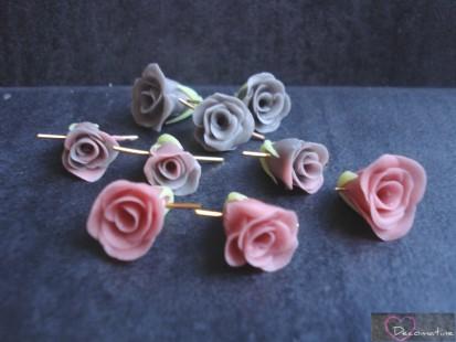 9 perles roses tons gris-vieux rose en porcelaine froide