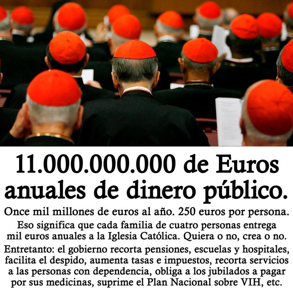 L'Etat espagnol subventionne l'Eglise catholique a raison de 11 milliards d'euros par an L'Etat espagnol subventionne l'Eglise catholique a raison de 11 milliards d'euros par an