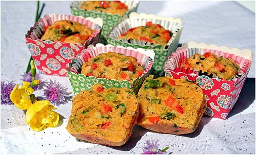 Muffins aux poivrons, oignons nouveaux et pavot Muffins poivrons oignons pavot1