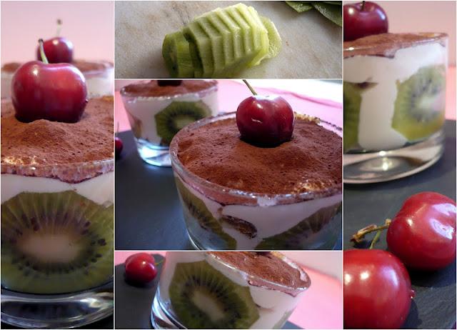 Tiramisu revisité cerise-kiwi Tiramisu revisité cerise-kiwi