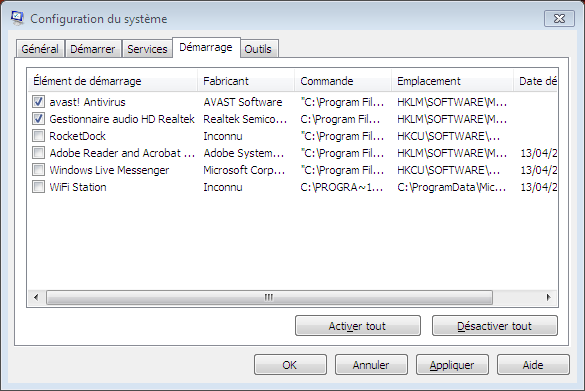Démarrage MsConfig Démarrer son pc plus rapide