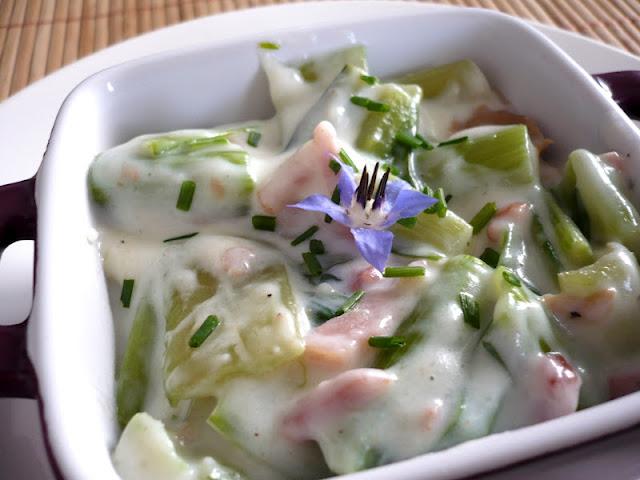 Côtes de blettes à la béchamel champignons-lardons Côtes de blettes à la béchamel champignons-lardons