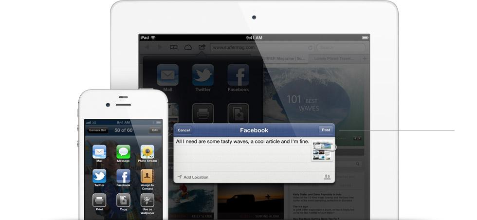 Facebook intégré nativement à iOS 6