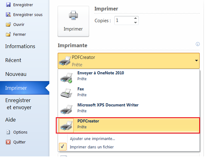 Imprimante PDF Creator imprimante pdf creator