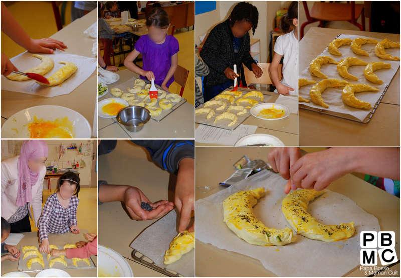 cours de cuisine CP : on badigeonne de jaune d'oeufs les croissants