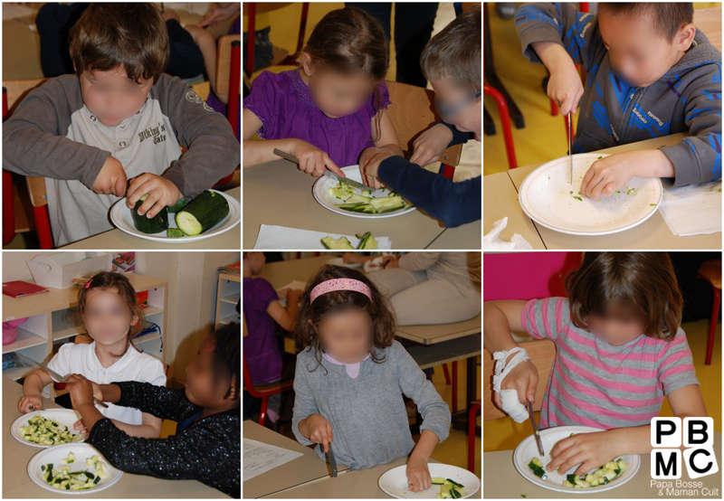 cours de cuisine CP : couper les courgettes