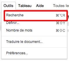google documents volet de recherche menu Google Documents: comment utilise le volet de recherche?