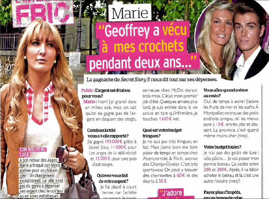 La copine de Thomas, Marie, Virginie lire dans Public ici La copine de Thomas, Marie, Virginie lire dans Public ici