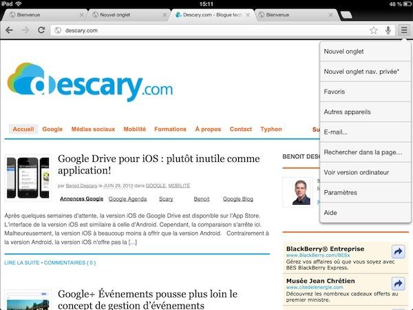 chrome ipad Google Chrome pour iOS : un excellent navigateur Web pour votre iphone ou iPad