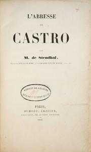 Stendhal_Abbesse_titre_web Stendhal Abbesse titre web 180x300 Un exemplaire rare de « L’Abbesse de Castro » à toutes marges