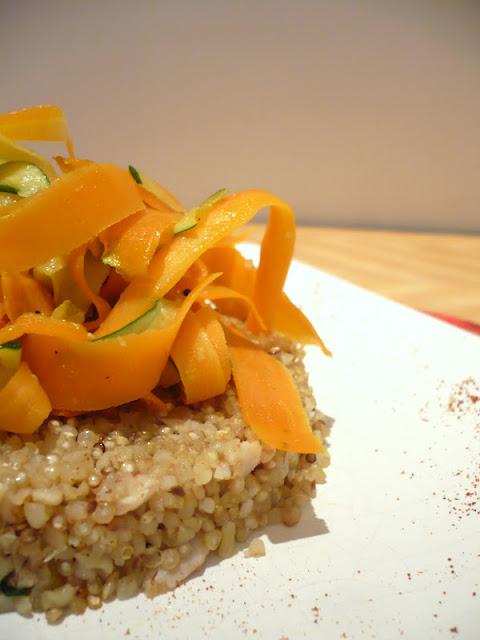 Boulgour-quinoa à la sardine et tagliatelles de légumes Boulgour-quinoa à la sardine et tagliatelles de légumes