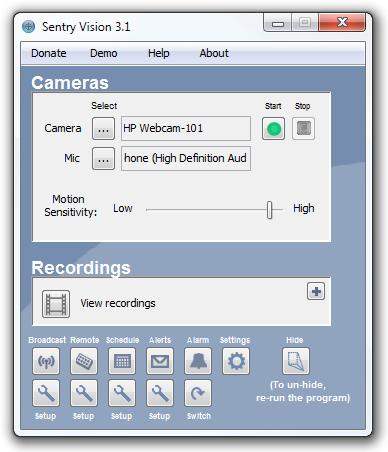 Faire de votre Webcam une caméra de surveillance avec alerte Email et SMS Sentry Vision Main