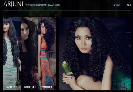 Le site de la société Arjuni, spécialisée dans le commerce de cheveux naturels.