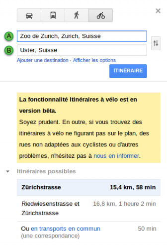 googlemaps-velo Les itinéraires à vélo disponibles sur Google Maps