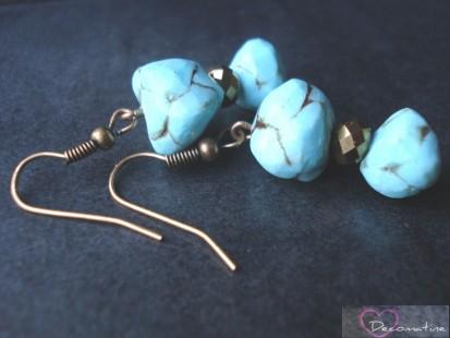 boucles d’oreilles pendantes turquoise et verre