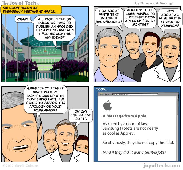 Le message d’Apple à propos de Samsung sur son site web Le comics