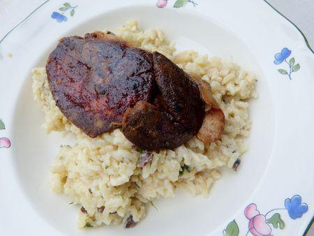 Foie gras frais sur rizotto de champignons 003