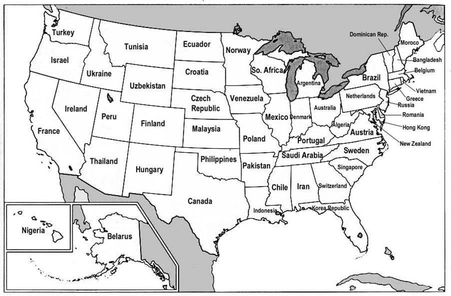 Une carte des Etats Unis