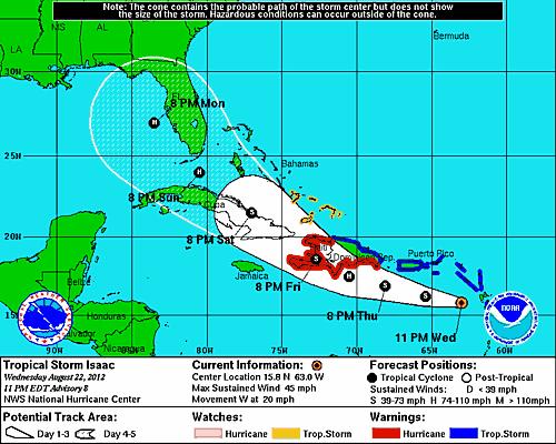 Après la Guadeloupe et les Leewards le Cyclone Isaac s’oriente maintenant vers Haïti, Cuba et la Floride !