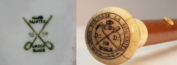 logo en X sur une une porcelaine et emblème des Compagnons Boulangers du devoir