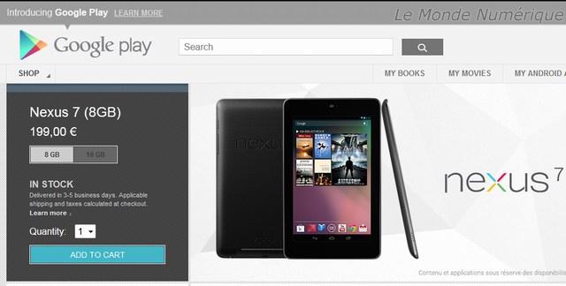 La tablette Google Nexus 7 sous Android Jelly Bean est désormais disponible sur Google Play à partir de 199 € et chez SFR