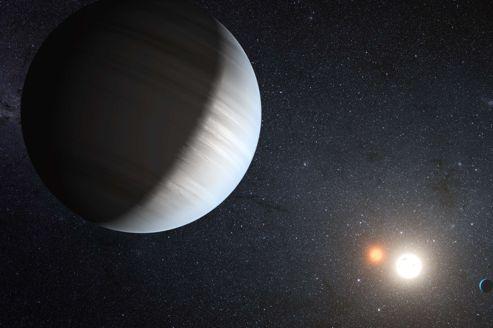 Un système planétaire autour d'un couple d'étoiles Vue d'artiste du système solaire à deux étoiles découvert par les chercheurs de l'université du Texas, situé à 4900 années-lumière.