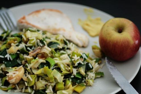 diner poireaux, riz, pomme diner poireaux, riz, pomme