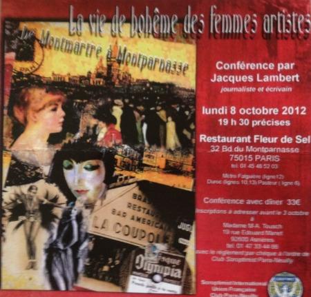 La vie de bohême des femmes artistes  -conférence de JACQUES LAMBERT le 8 Octobre 2012