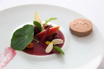 Foie gras aux raisins gelée de raisins légumes à la grecque 340x226