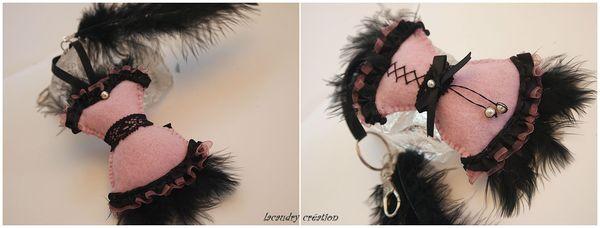 Une commande tres glamour qui est partie porte clefs corset vieux rose et plumes noires
