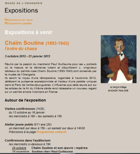 SOUTINE Chaîm  “L’Ordre du Chaos” Musée de l’Orangerie