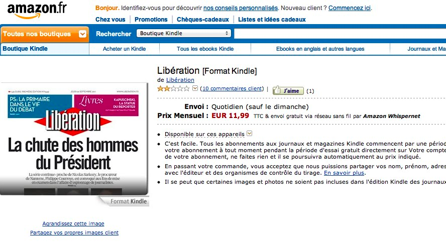 Libération propose l’envoi sur Kindle à ses abonnés
