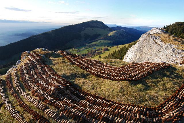 Pommes de pins sur montagne Suisse : fêter l'automne avec Sylvain Meyer - Land Art