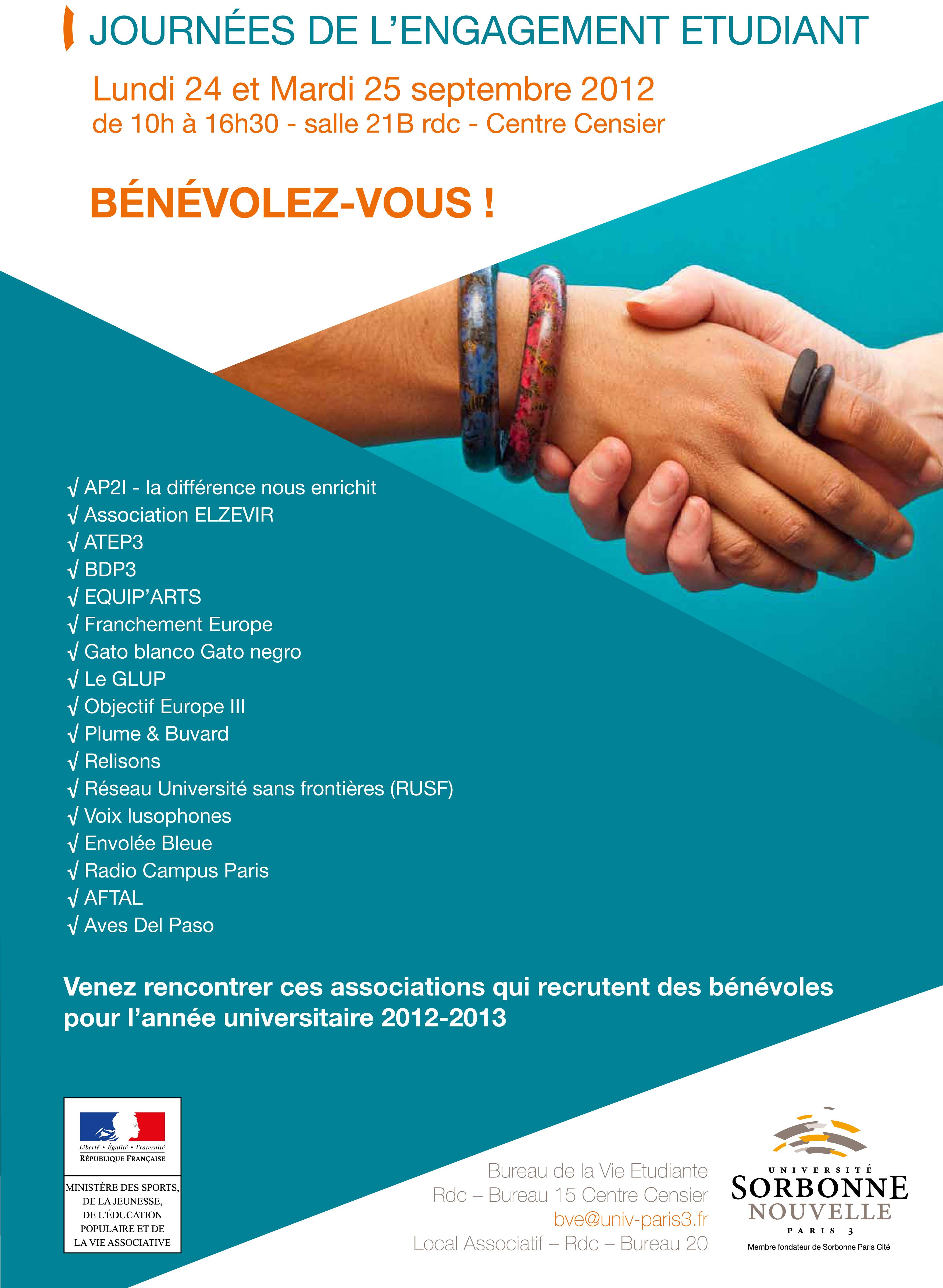 BÉNÉVOLEZ-VOUS à Paris 3 ! BÉNÉVOLEZ-VOUS à Paris 3 !