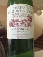 Deux vins prévus pour ma fille : Durfort Vivens 2001 et Pibarnon 2001
