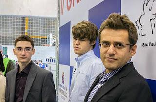 Echecs à Sao Paulo : Fabiano Caruana, Magnus Carlsen et Levon Aronian 