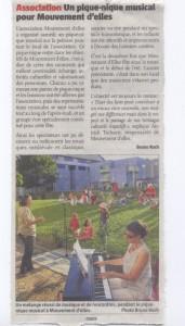 Article Journal L'Alsace Association – Un pique-nique musical pour Mouvement d’elles
