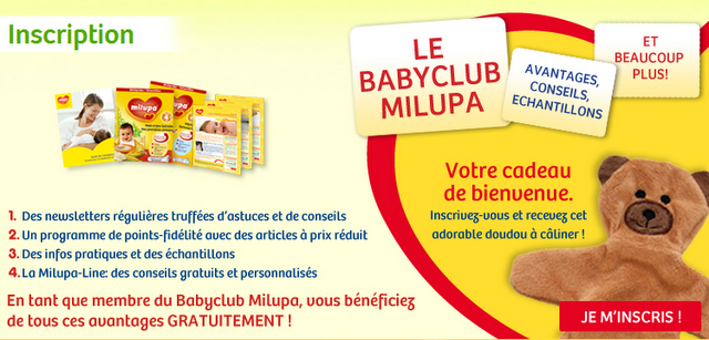 Baby Club Milupa: Inscrivez- vous et recevez un adorable doudou gratuit Baby Club Milupa: Inscrivez- vous et recevez un adorable doudou gratuit